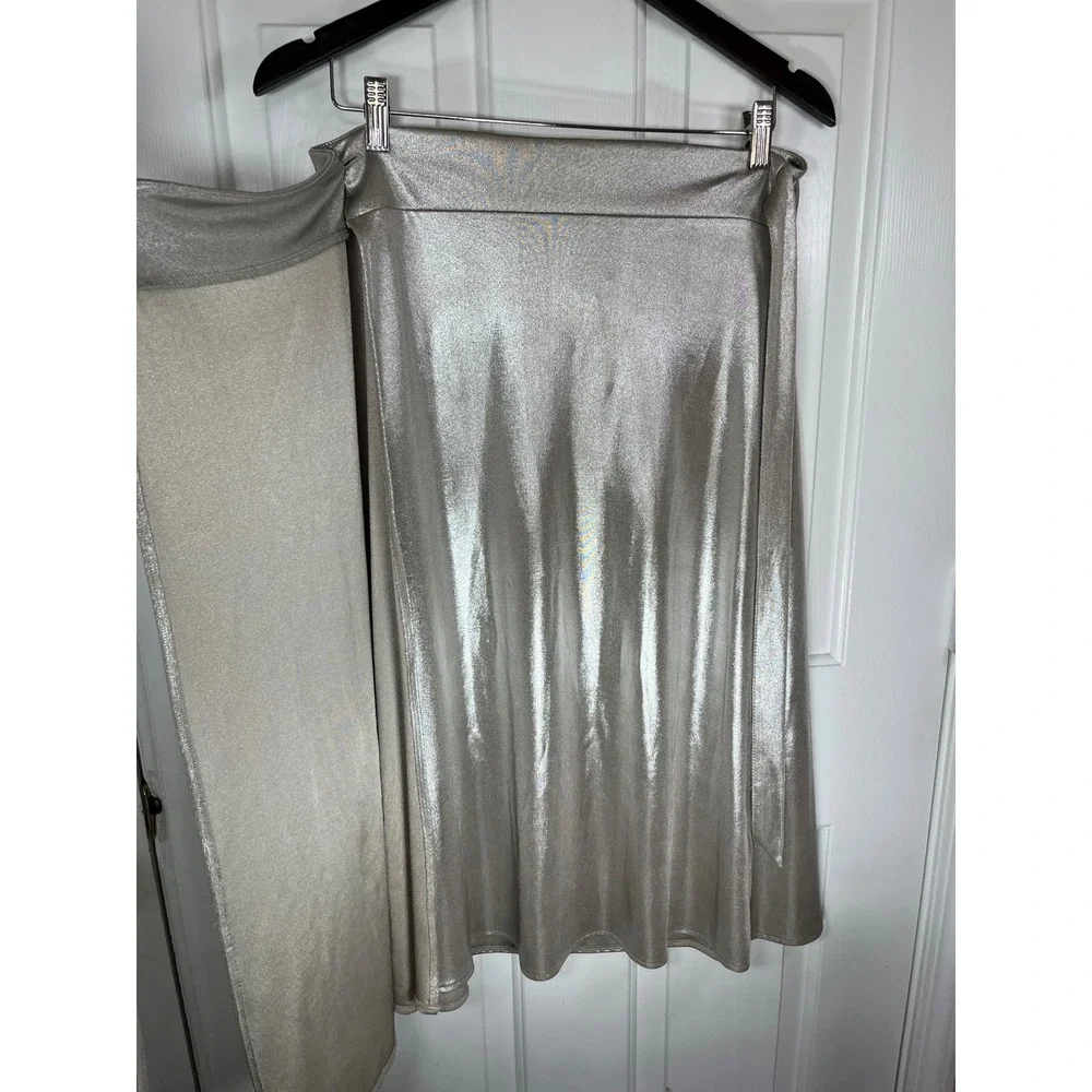 Zara Skirt Faux Wrap NWT Midi Large Silver Metallic Side Tie High Rise Glamorous